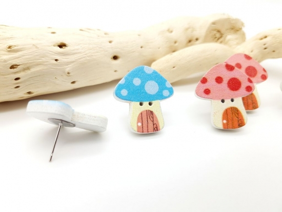 Preview: Pilz Knopf Ohrstecker Holz Button